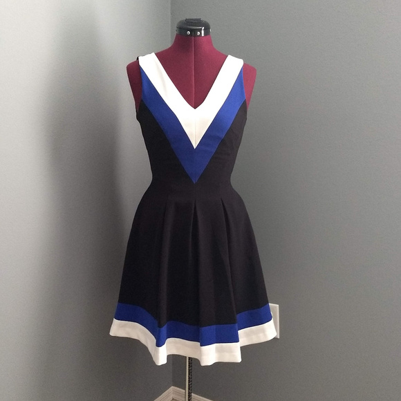 blue and white skater dress